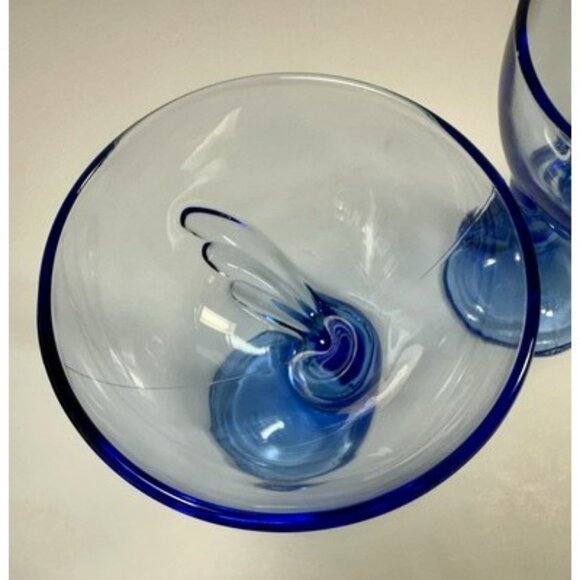 Bormioli Rocco Jerba Footed Dessert Cocktail Glasses Blue Wing Italy Set of 2 - Picture 12 of 16